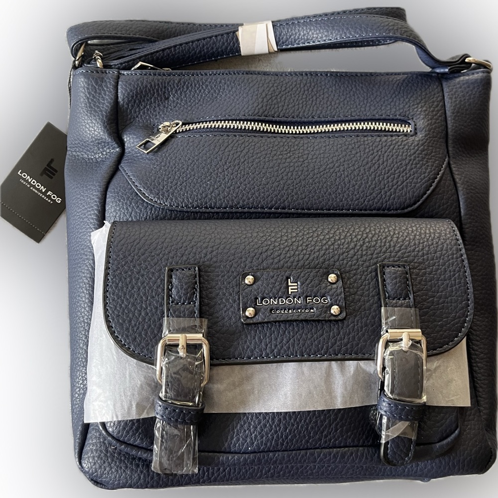 NWT London Fog Dark Blue Textured Tote